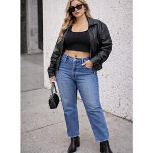 Good American Size 18 Straight Leg Jeans Distressed Stretch Denim Blue